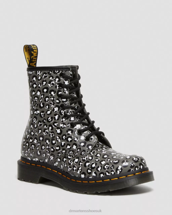 Gunmetal Smooth Women Footwear Dr. Martens 1460 Leopard Smooth Leather Lace Up Boots 242Z127