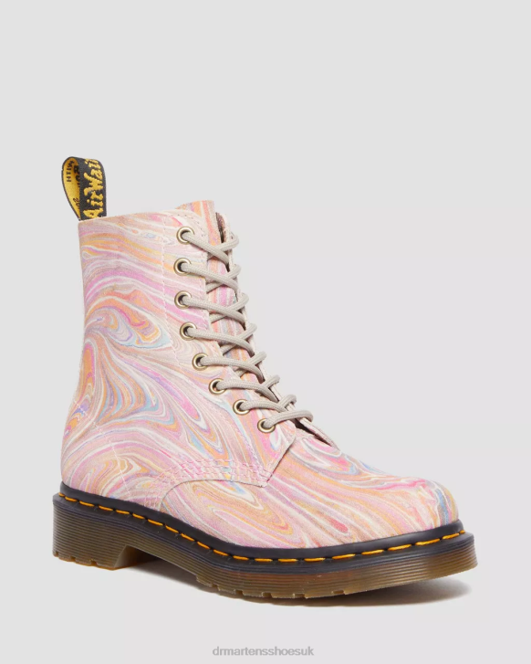 Pink & Orange Marbled Suede Women Footwear Dr. Martens 1460 Pascal Marbled Suede Lace Up Boots 242Z122